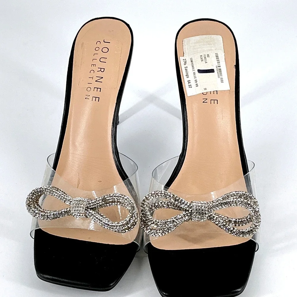 Journee‎ Size 10 Black Clear Sparkly Rhinestone Bow Stiletto Heels NEW Fenella